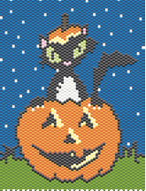 cat in a pumpkin halloween amulet beading pattern peyote brick stitch