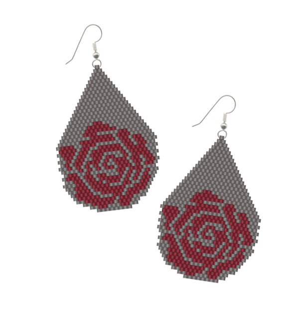 rose drop brick stitch earrings beading pattern by megan's beaded designs