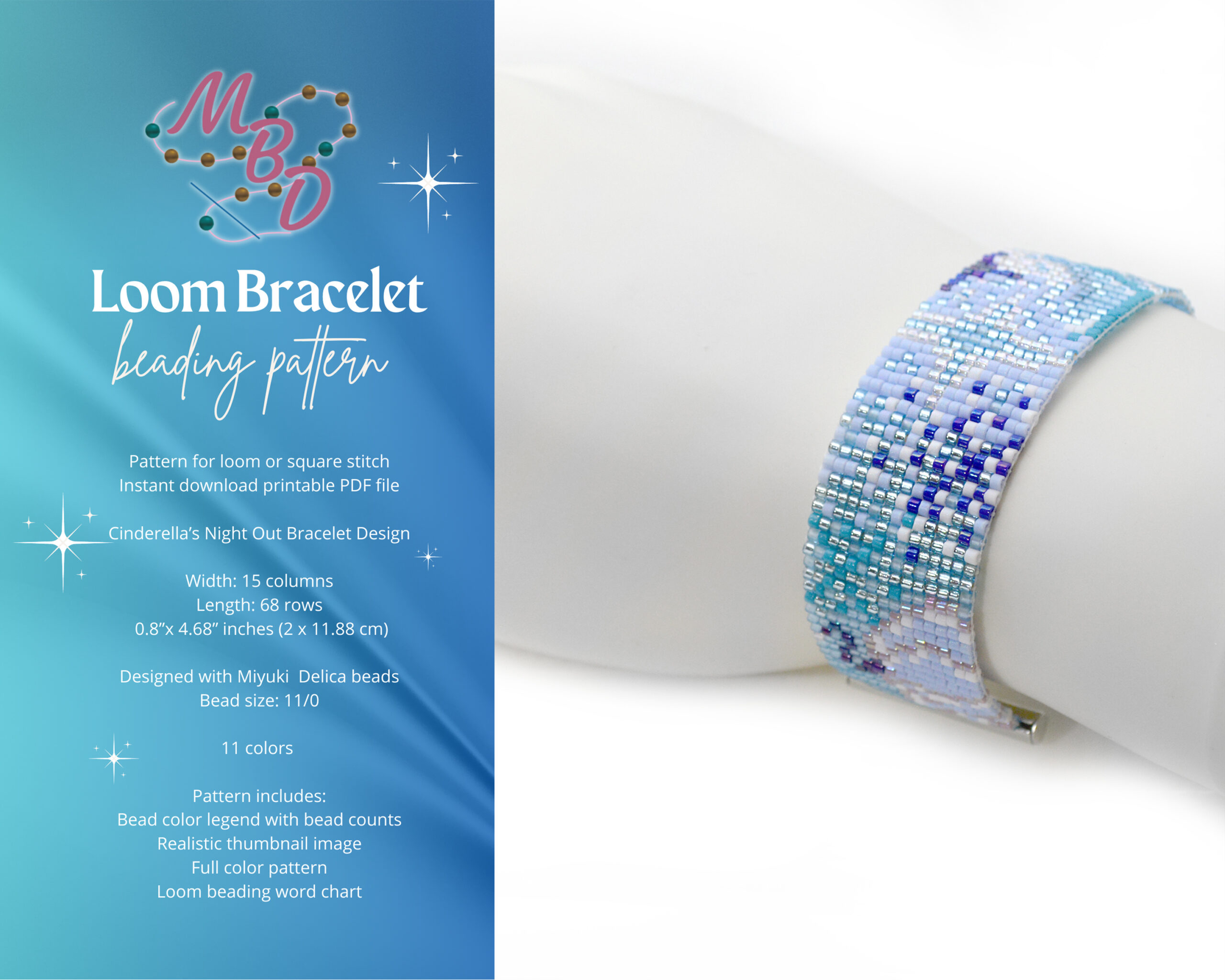Cinderella bead loom beading pattern design bracelet cuff