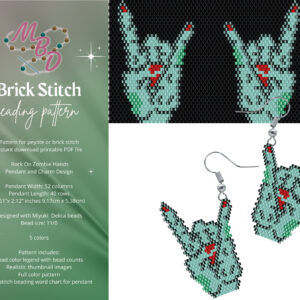 zombie rock on brick stitch beading pattern amulet pendant and earrings